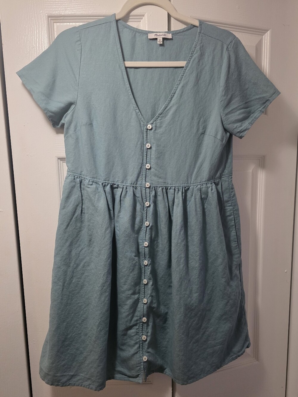 Madewell Linen And Cotton Blend Blue Button Down Dress XS
